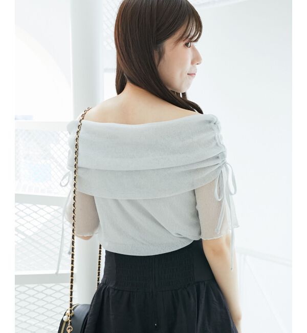  「&infin;ラメチュールオフショル半袖トップス」|Tシャツ・カットソー|