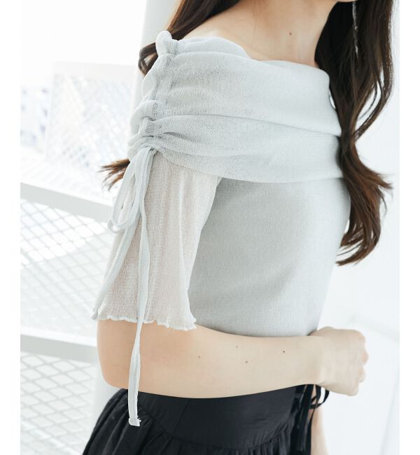  「&infin;ラメチュールオフショル半袖トップス」|Tシャツ・カットソー|