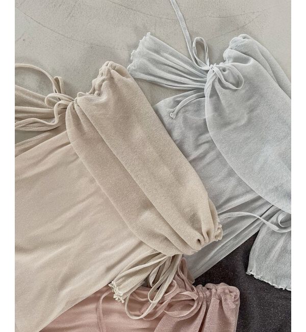  「&infin;ラメチュールオフショル半袖トップス」|Tシャツ・カットソー|