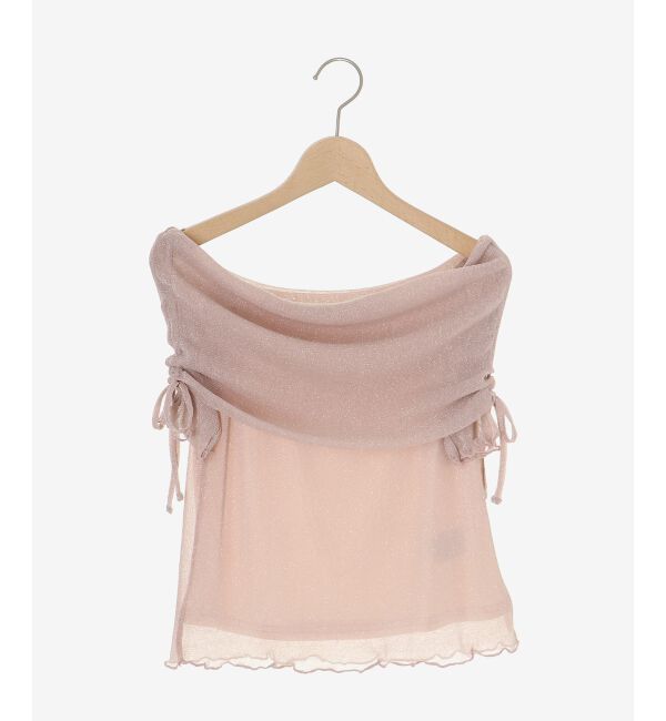  「&infin;ラメチュールオフショル半袖トップス」|Tシャツ・カットソー|