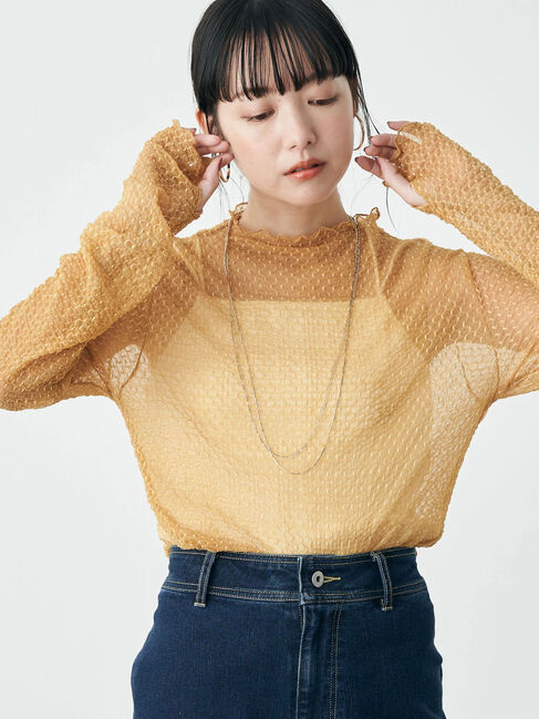 earth music&ecology「格子柄レースプルオーバー」|Tシャツ・カットソー|イエロー