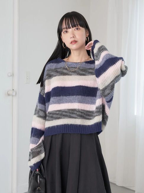 earth music&ecology「ヘアリーボーダーニットプルオーバー」|ニット・セーター|