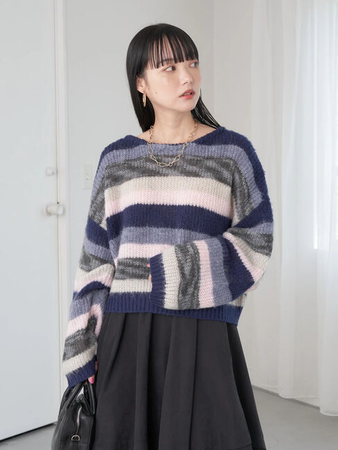 earth music&ecology「ヘアリーボーダーニットプルオーバー」|ニット・セーター|