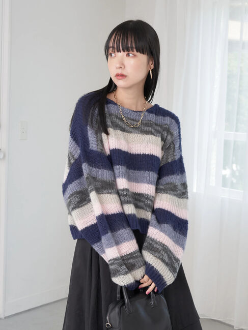 earth music&ecology「ヘアリーボーダーニットプルオーバー」|ニット・セーター|