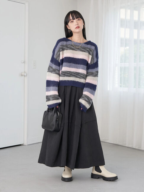 earth music&ecology「ヘアリーボーダーニットプルオーバー」|ニット・セーター|