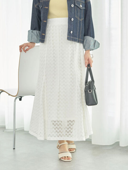 earth music&ecology「カットレースフレアスカート」|フレア|Ivory