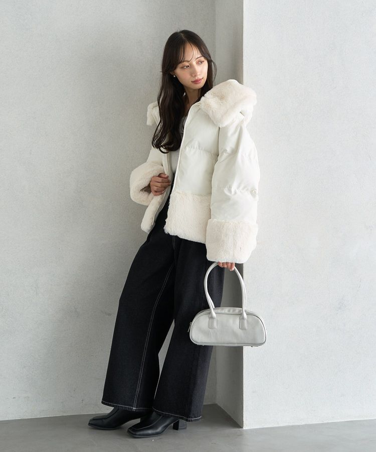 earth music&ecology「フードファー中綿ショートコート」|ブルゾン・スタジャン|