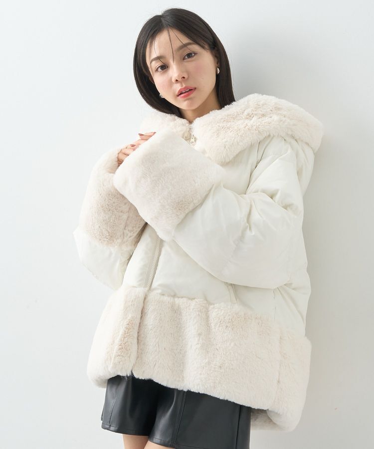 earth music&ecology「フードファー中綿ショートコート」|ブルゾン・スタジャン|