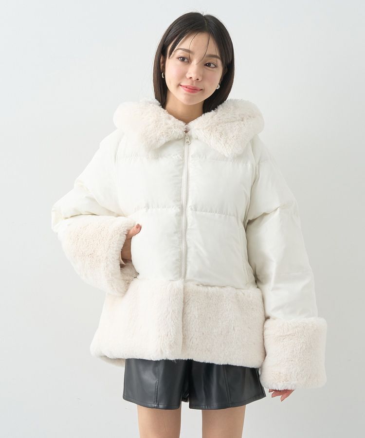 earth music&ecology「フードファー中綿ショートコート」|ブルゾン・スタジャン|