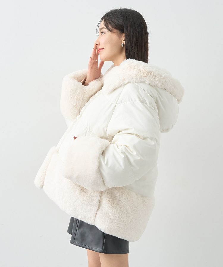 earth music&ecology「フードファー中綿ショートコート」|ブルゾン・スタジャン|