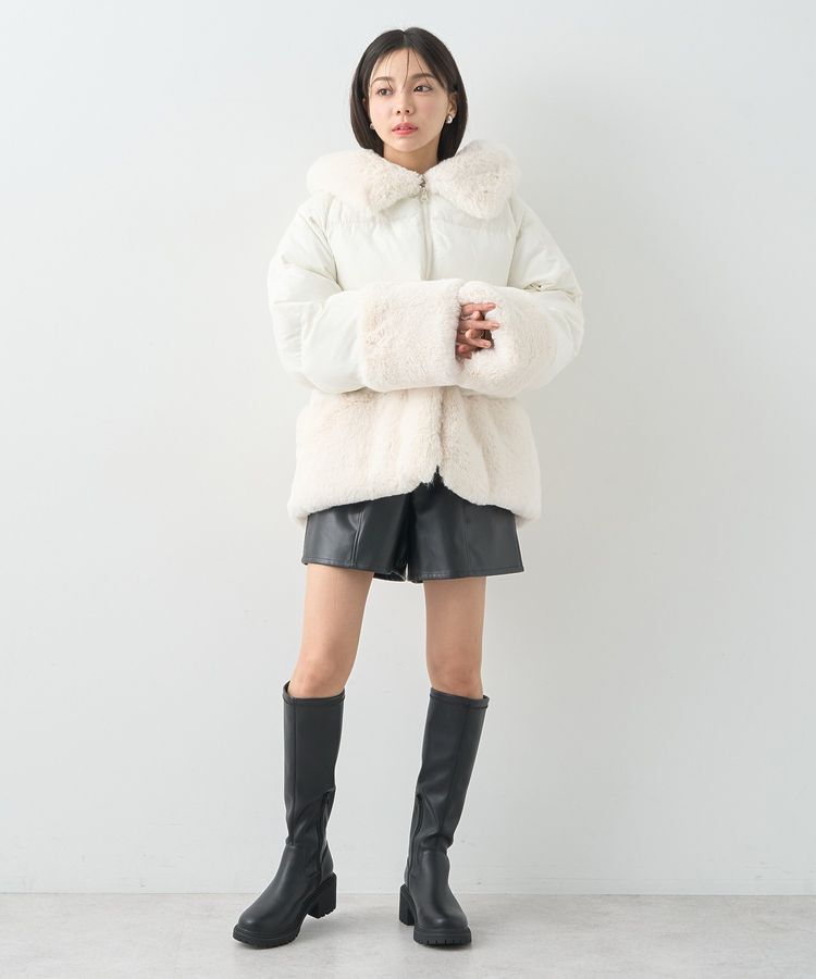 earth music&ecology「フードファー中綿ショートコート」|ブルゾン・スタジャン|
