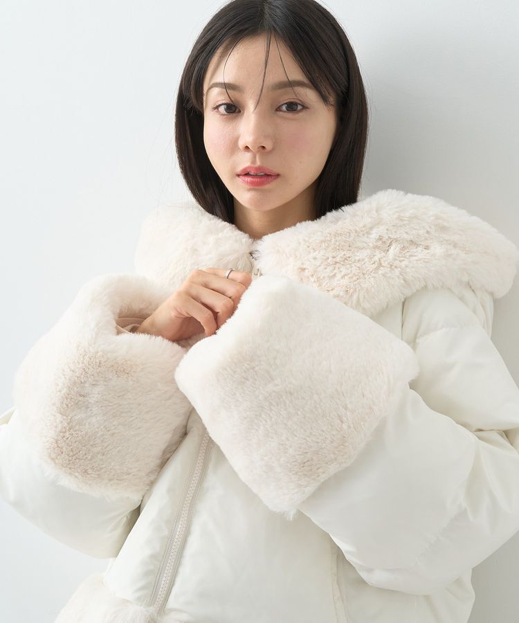 earth music&ecology「フードファー中綿ショートコート」|ブルゾン・スタジャン|