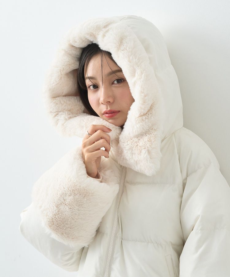 earth music&ecology「フードファー中綿ショートコート」|ブルゾン・スタジャン|