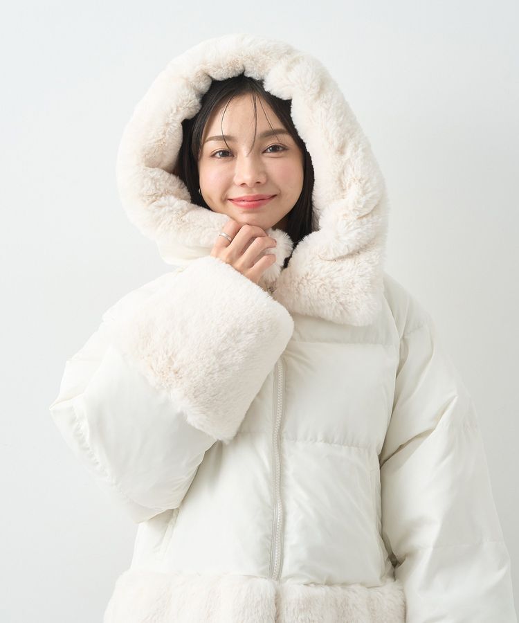 earth music&ecology「フードファー中綿ショートコート」|ブルゾン・スタジャン|