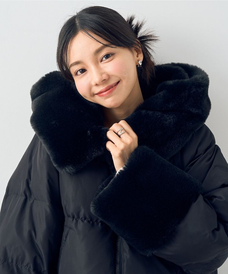 earth music&ecology「フードファー中綿ショートコート」|ブルゾン・スタジャン|