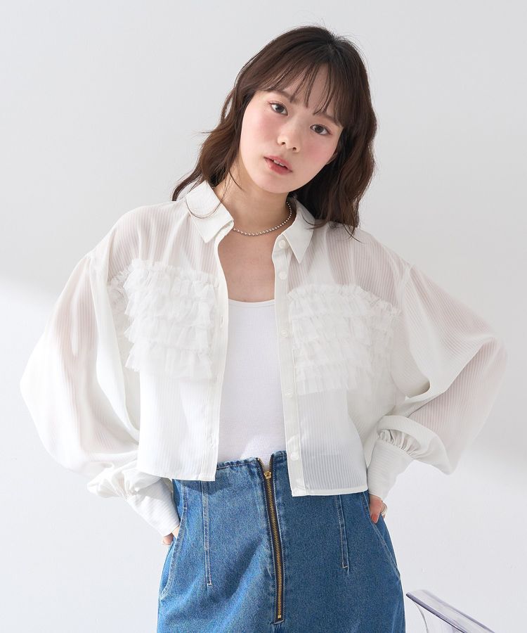 earth music&ecology「フロントチュールフリルクロップドシャツ」|シャツ・ブラウス|
