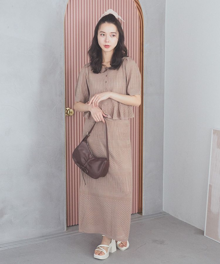 earth music&ecology「SET2点レース編みペプラムカーデ＋スカート」|スーツ|