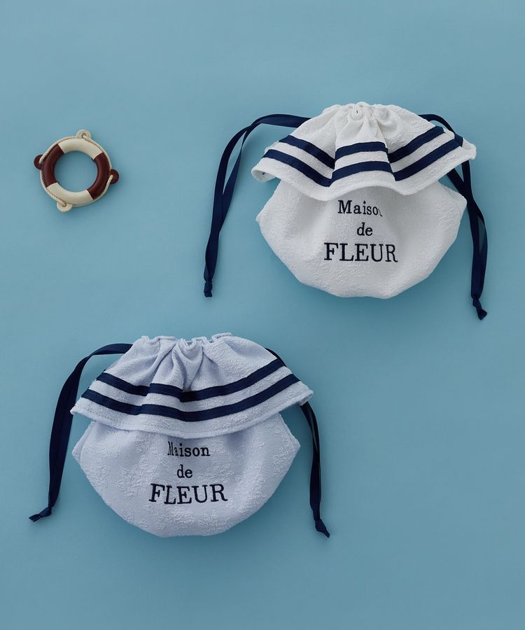 Maison de FLEUR「ラインリボンジャカード巾着ポーチ」|ポーチ|