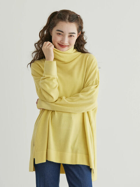  「ソフトタッチタートルニットチュニック」|ニット・セーター|イエロー