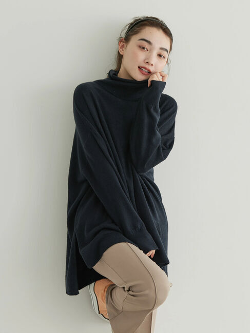  「ソフトタッチタートルニットチュニック」|ニット・セーター|ネイビー