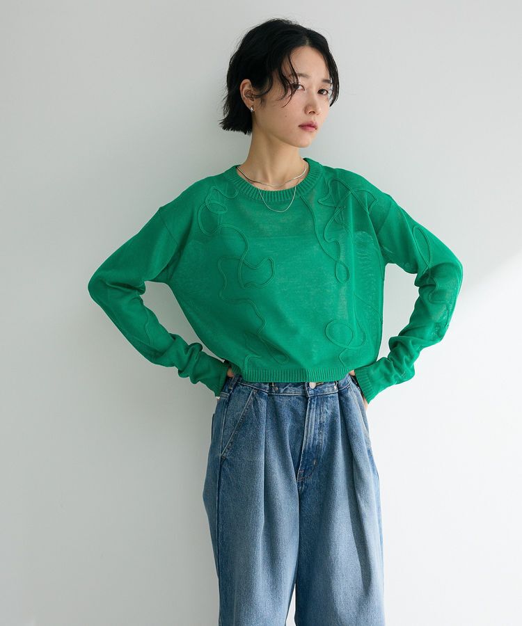 Green Parks「・ANDSEARCH コード刺繍シアーニット」|ニット・セーター|