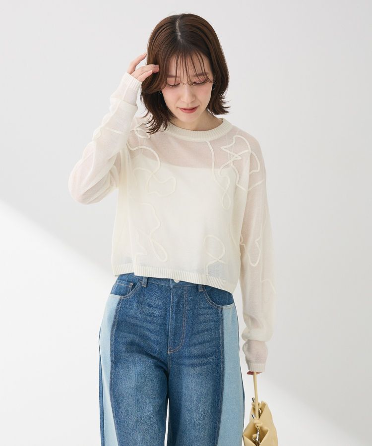 Green Parks「・ANDSEARCH コード刺繍シアーニット」|ニット・セーター|