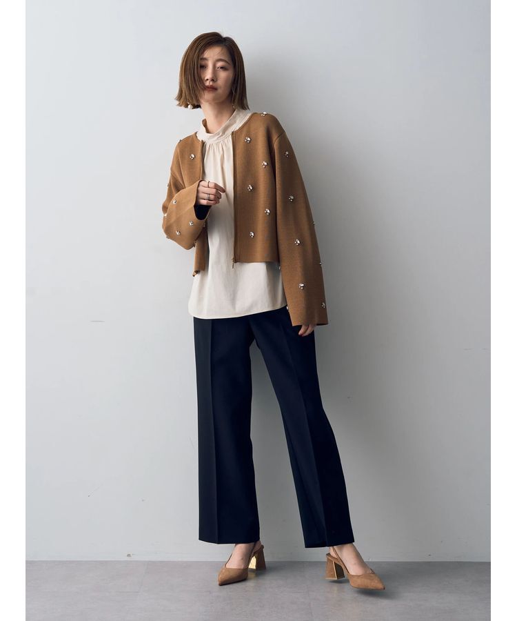 YECCA VECCA「ビジューZIPニットジャケット」|カーディガン|