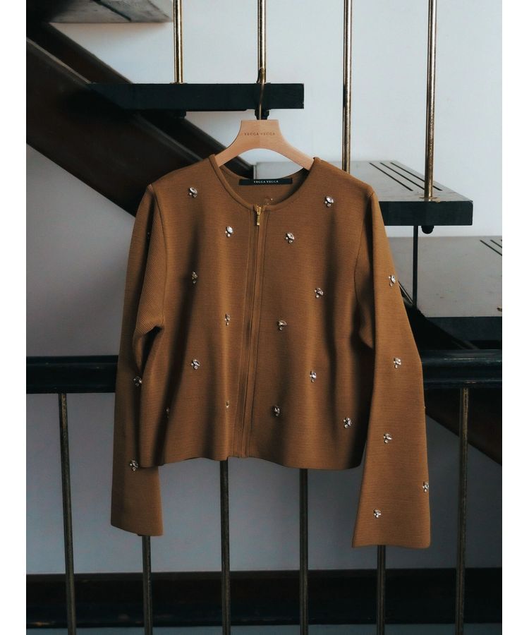 YECCA VECCA「ビジューZIPニットジャケット」|カーディガン|