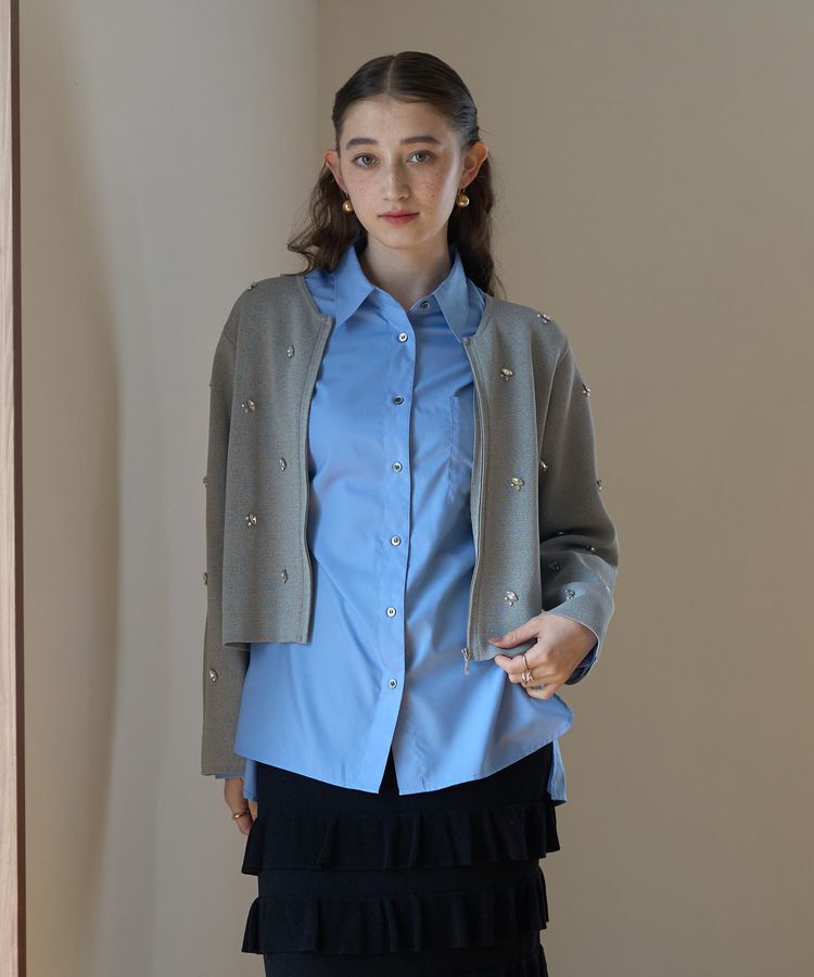 YECCA VECCA「ビジューZIPニットジャケット」|カーディガン|