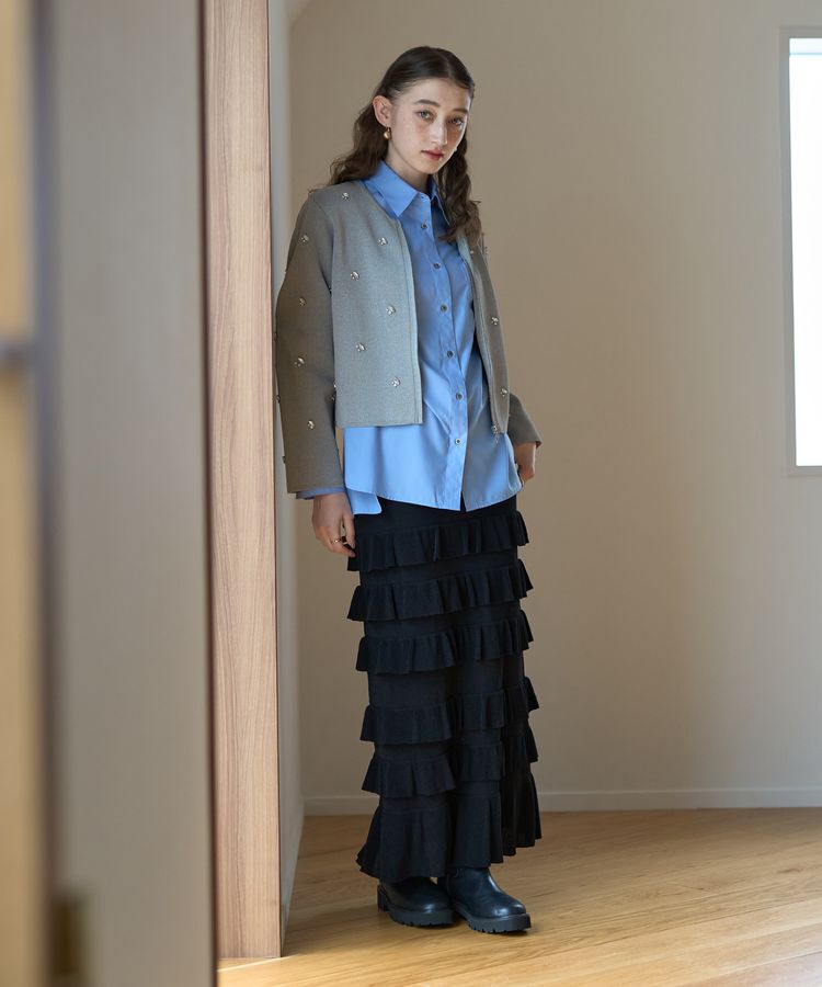 YECCA VECCA「ビジューZIPニットジャケット」|カーディガン|