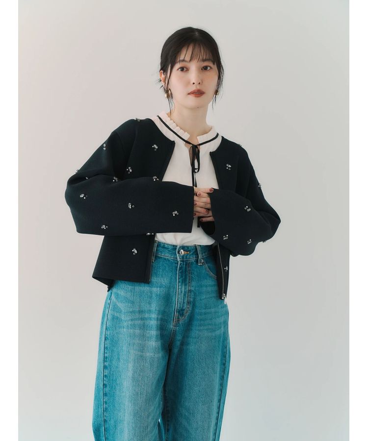 YECCA VECCA「ビジューZIPニットジャケット」|カーディガン|