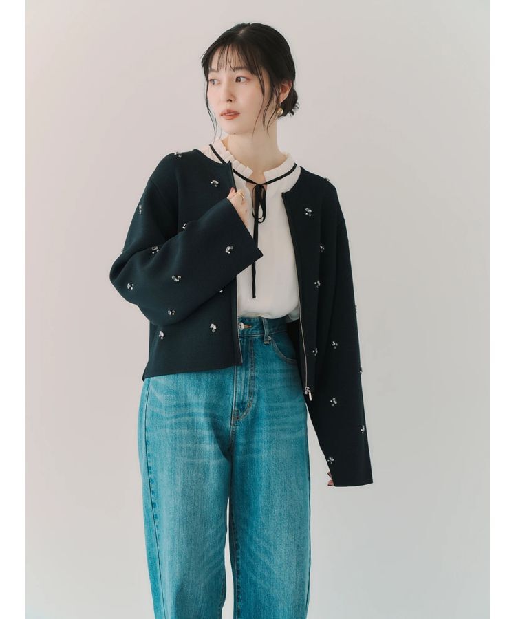 YECCA VECCA「ビジューZIPニットジャケット」|カーディガン|
