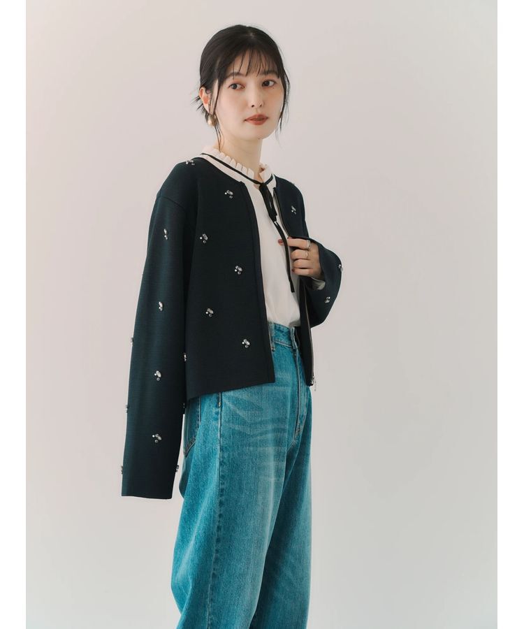 YECCA VECCA「ビジューZIPニットジャケット」|カーディガン|