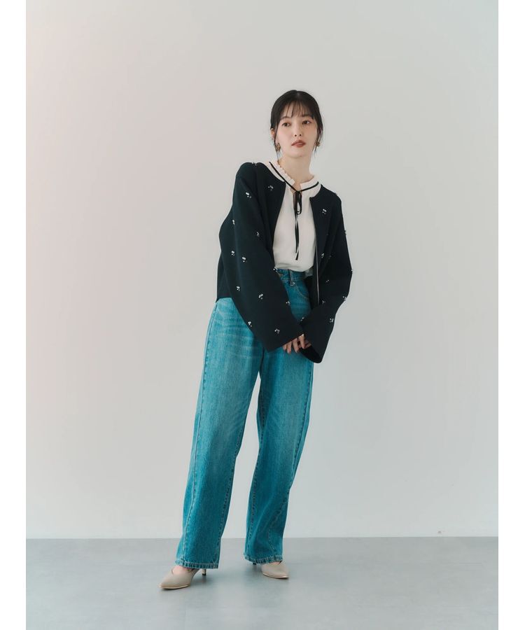 YECCA VECCA「ビジューZIPニットジャケット」|カーディガン|