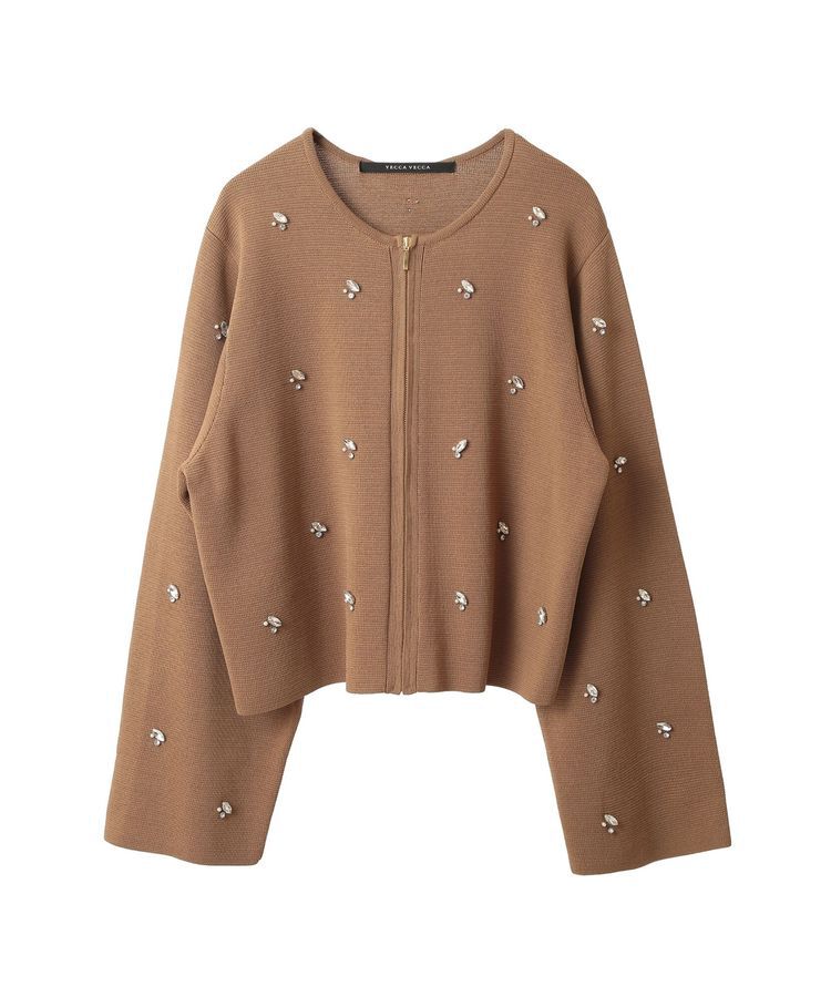 YECCA VECCA「ビジューZIPニットジャケット」|カーディガン|