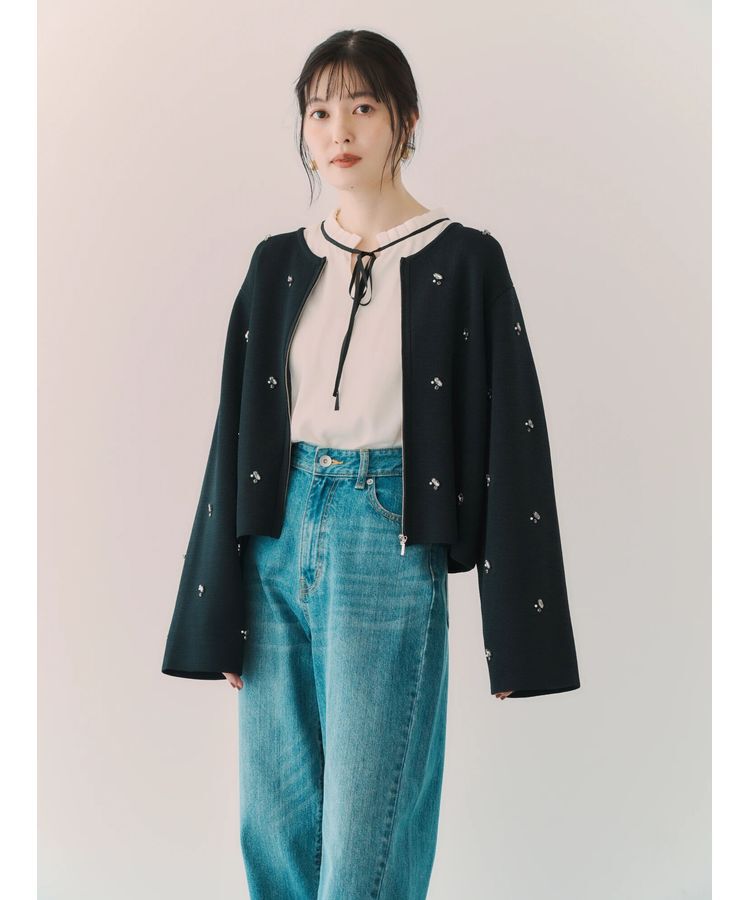 YECCA VECCA「ビジューZIPニットジャケット」|カーディガン|