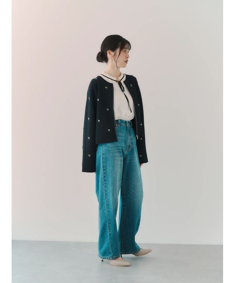 YECCA VECCA「ビジューZIPニットジャケット」|カーディガン|