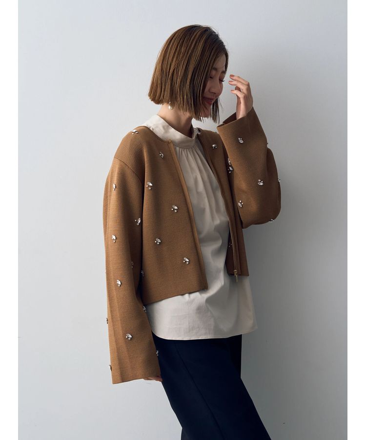 YECCA VECCA「ビジューZIPニットジャケット」|カーディガン|