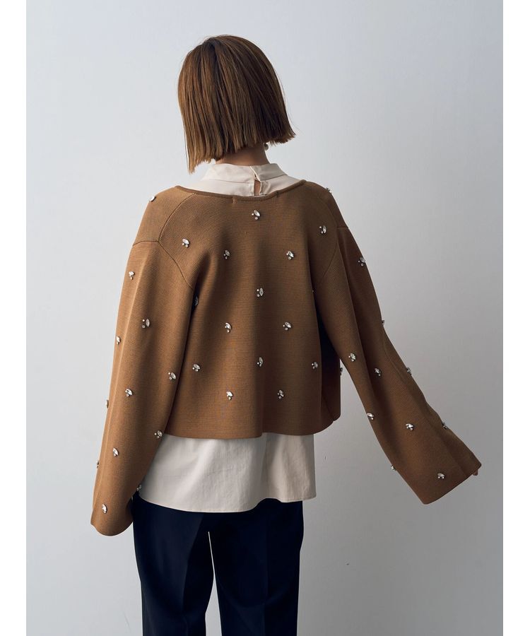 YECCA VECCA「ビジューZIPニットジャケット」|カーディガン|