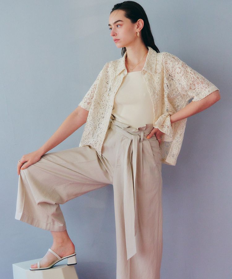 YECCA VECCA「ベルテッドリネン混ワイドパンツ」|その他|