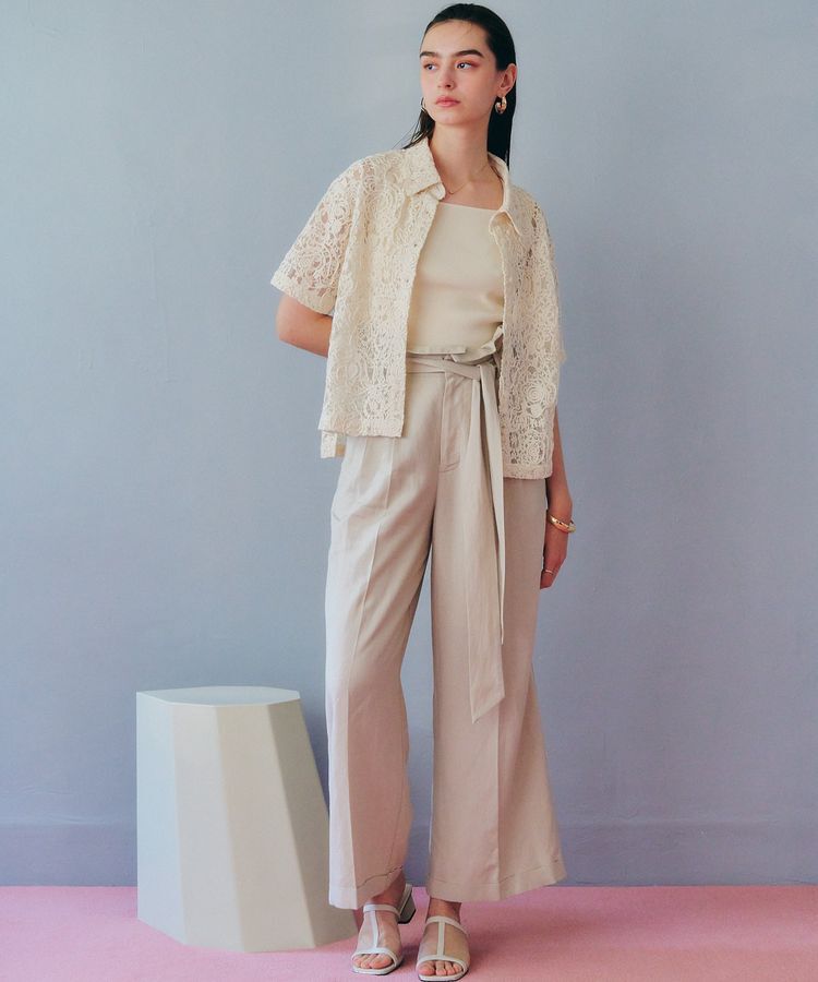 YECCA VECCA「ベルテッドリネン混ワイドパンツ」|その他|