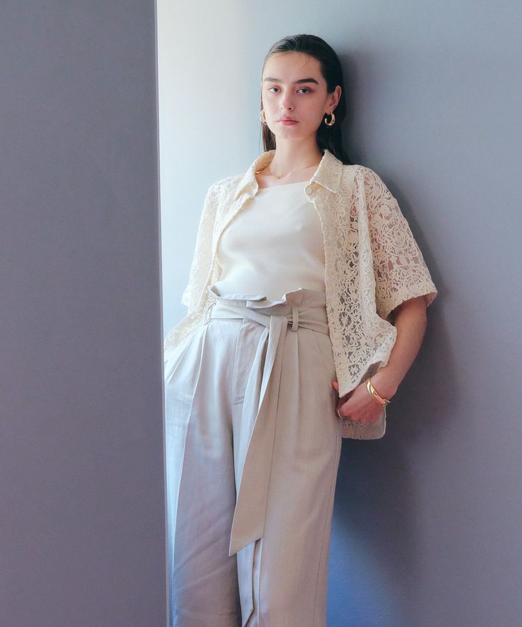 YECCA VECCA「ベルテッドリネン混ワイドパンツ」|その他|