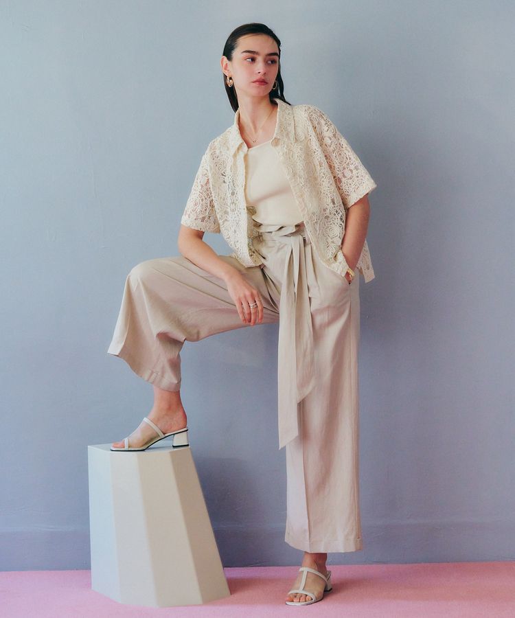 YECCA VECCA「ベルテッドリネン混ワイドパンツ」|その他|