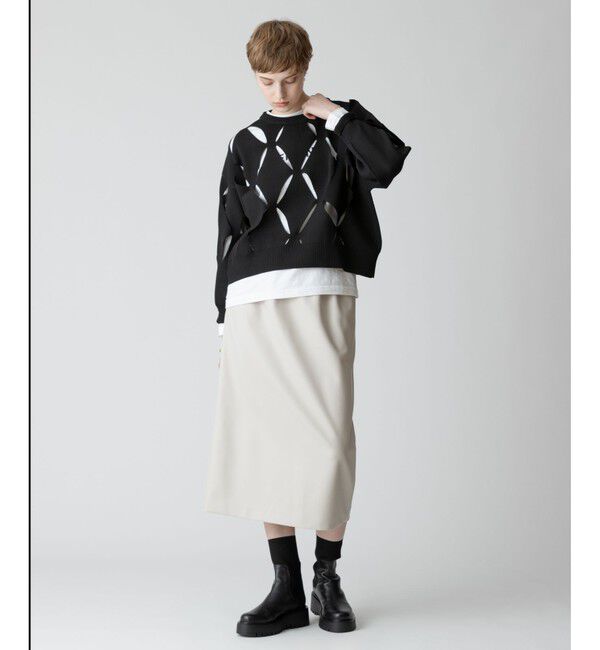 allureville「ウエストタックフェイクレザースカート」|タイト|