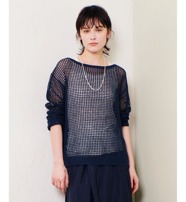 allureville「リネンコードメッシュプルオーバー」|ニット・セーター|ネイビー