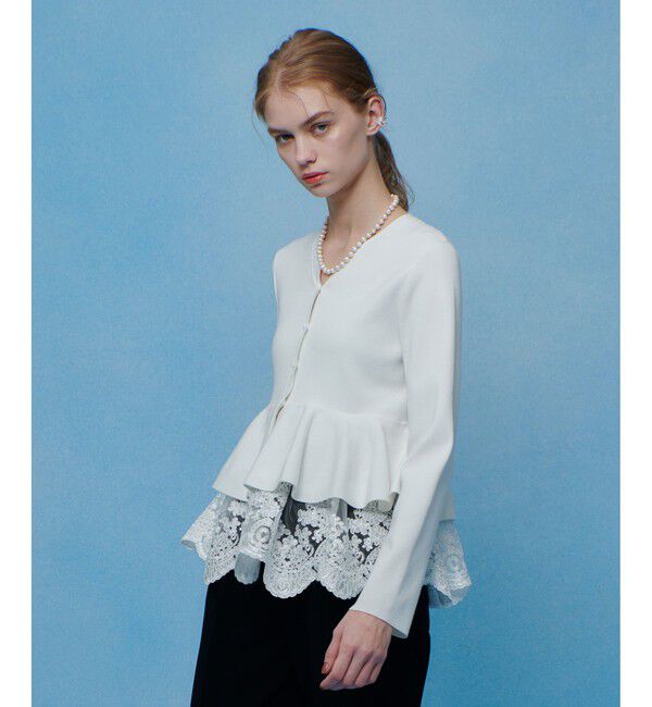 LOULOU WILLOUGHBY「【LOULOU WILLOUGHBY】レースレイヤーペプラムカーディガン」|カーディガン|