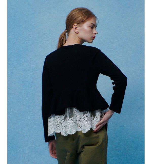 LOULOU WILLOUGHBY「【LOULOU WILLOUGHBY】レースレイヤーペプラムカーディガン」|カーディガン|