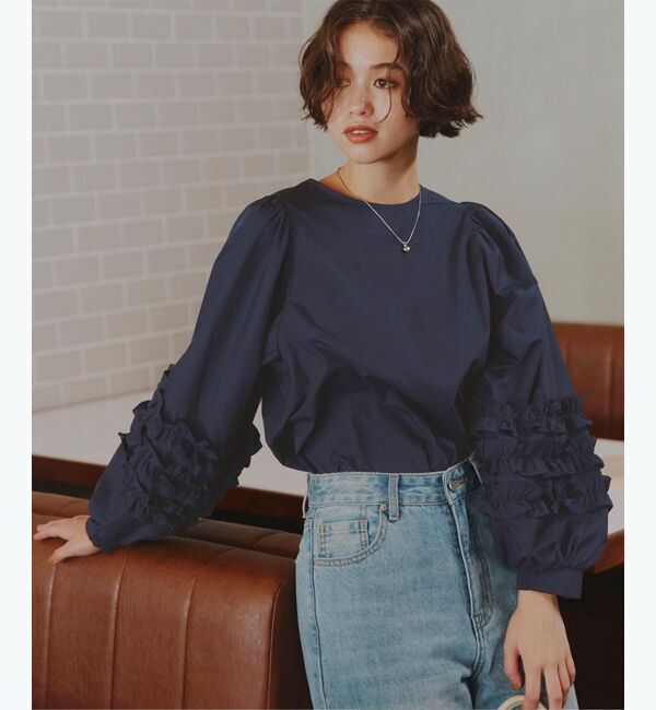 titivate「袖ﾌﾘﾙﾃﾞｻﾞｲﾝｷﾞｬｻﾞｰﾌﾞﾗｳｽ」|シャツ・ブラウス|ネイビー