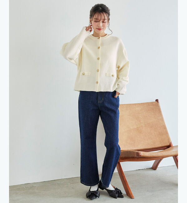 titivate「ゴールド釦ニットカーディガン」|ニット・セーター|オフホワイト