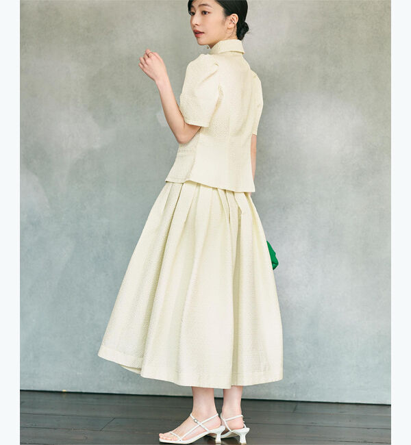 ur's「【yukiさんコラボアイテム】ふくれジャガードハイウエストタックフレアスカート」|スカート|オフホワイト